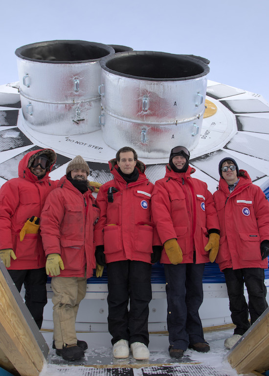 BICEP deployment team standing in front of the BICEP Array mount