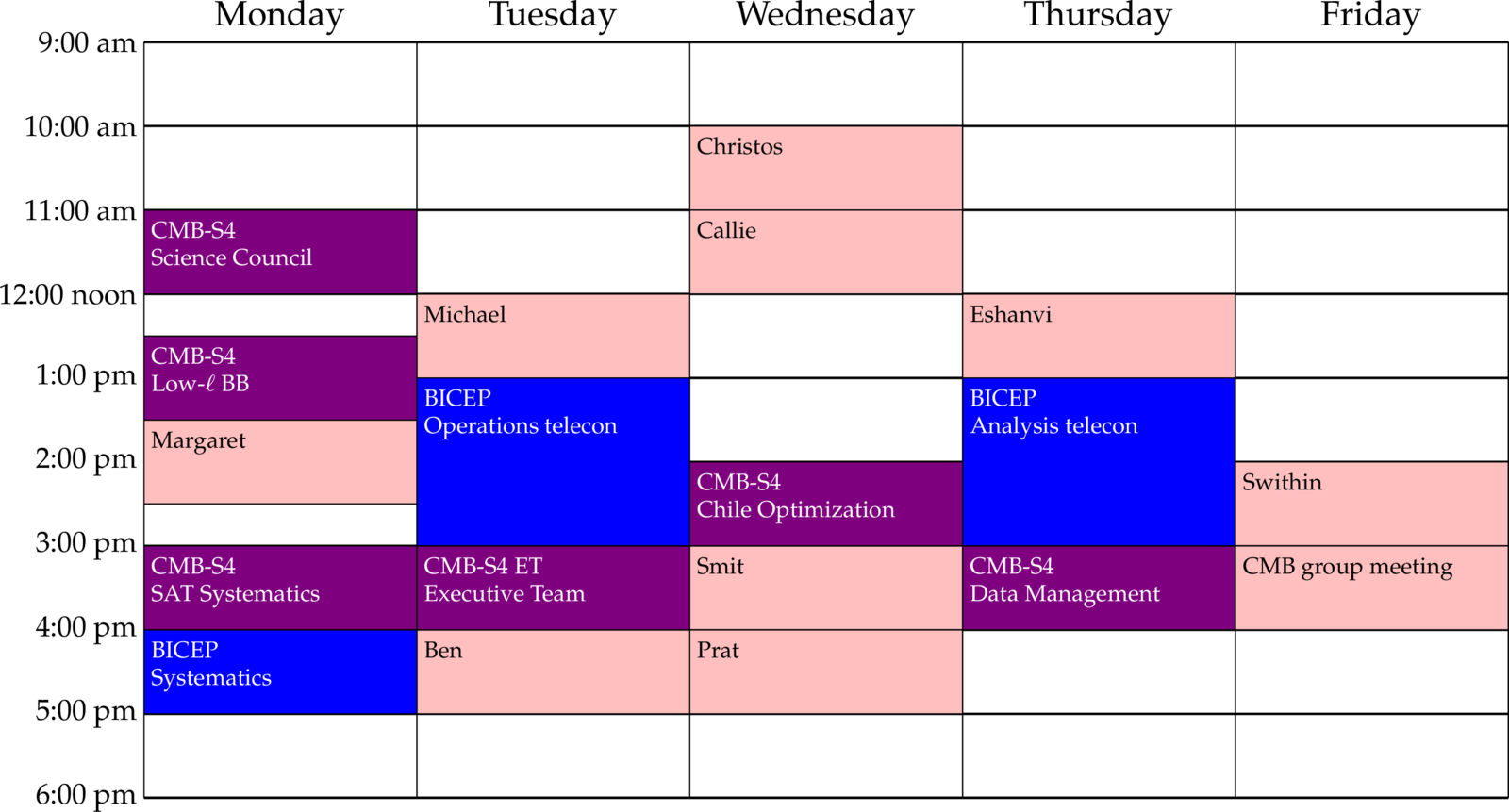 Colin's block schedule for 2025 summer semester