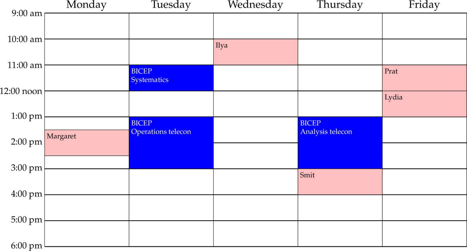 Colin's block schedule for 2026 summer semester