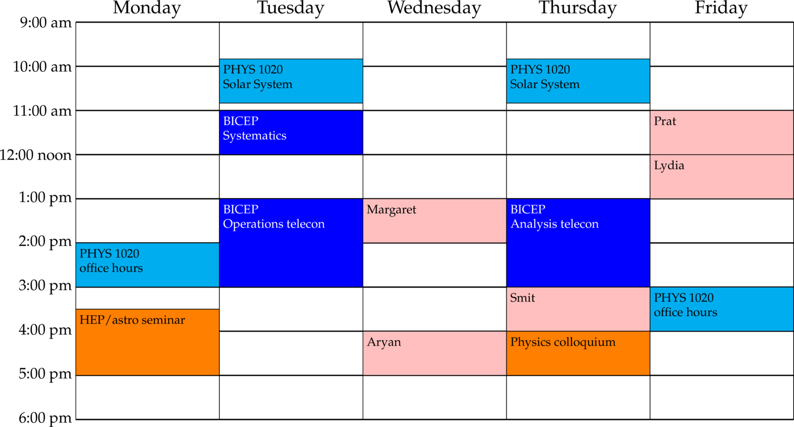 Colin's block schedule for 2026 fall semester