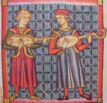 early drawing of two people playing guitar