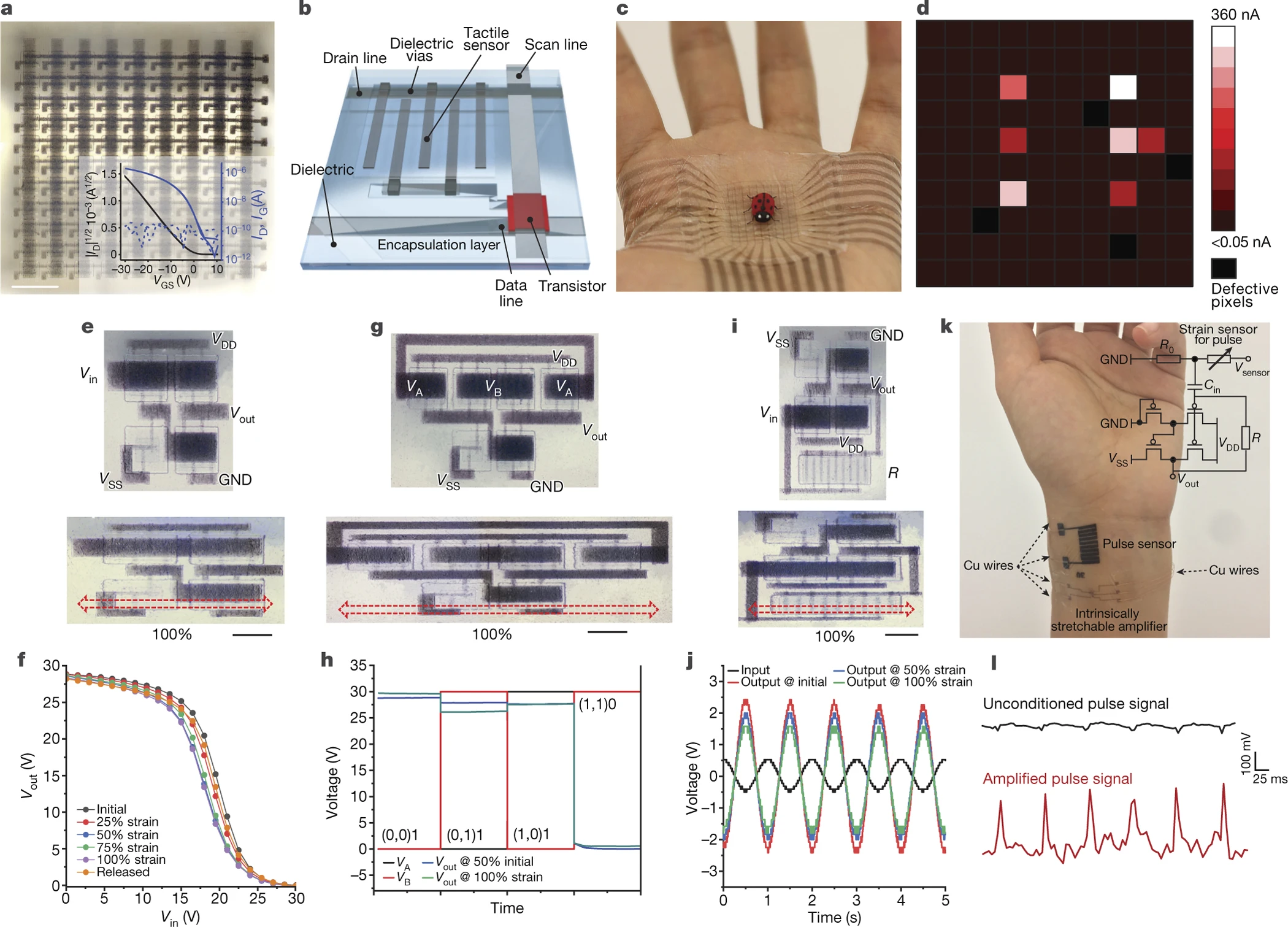 Skin electronics from scalable fabrication of an intrinsically stretchable transistor array
