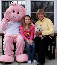 Peppy the Pig with Reese Rapin (Birthday Honoree) and Becky Peveler.