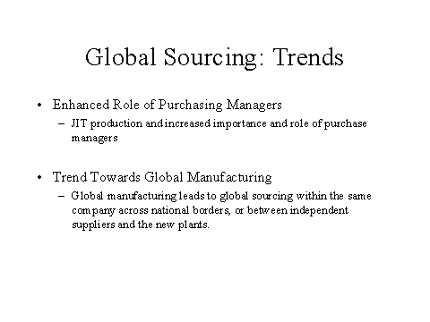 Global Sourcing: Trends