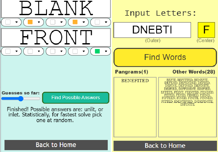 an example use of solving a Wordle and Spelling Bee