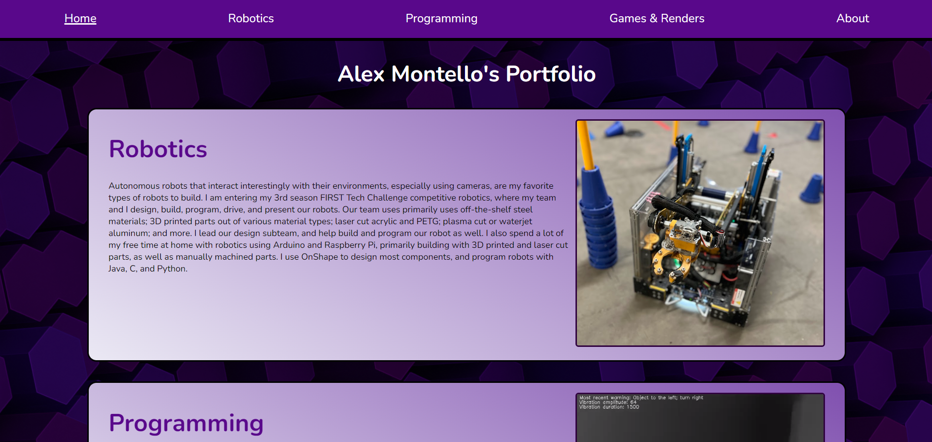 the home page for this portfolio