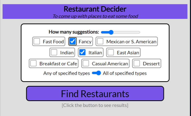 the restaurant choosing tool