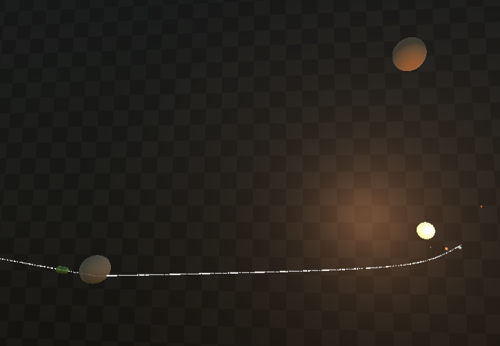 a spacecraft on a planned trajectory with enlarged objects