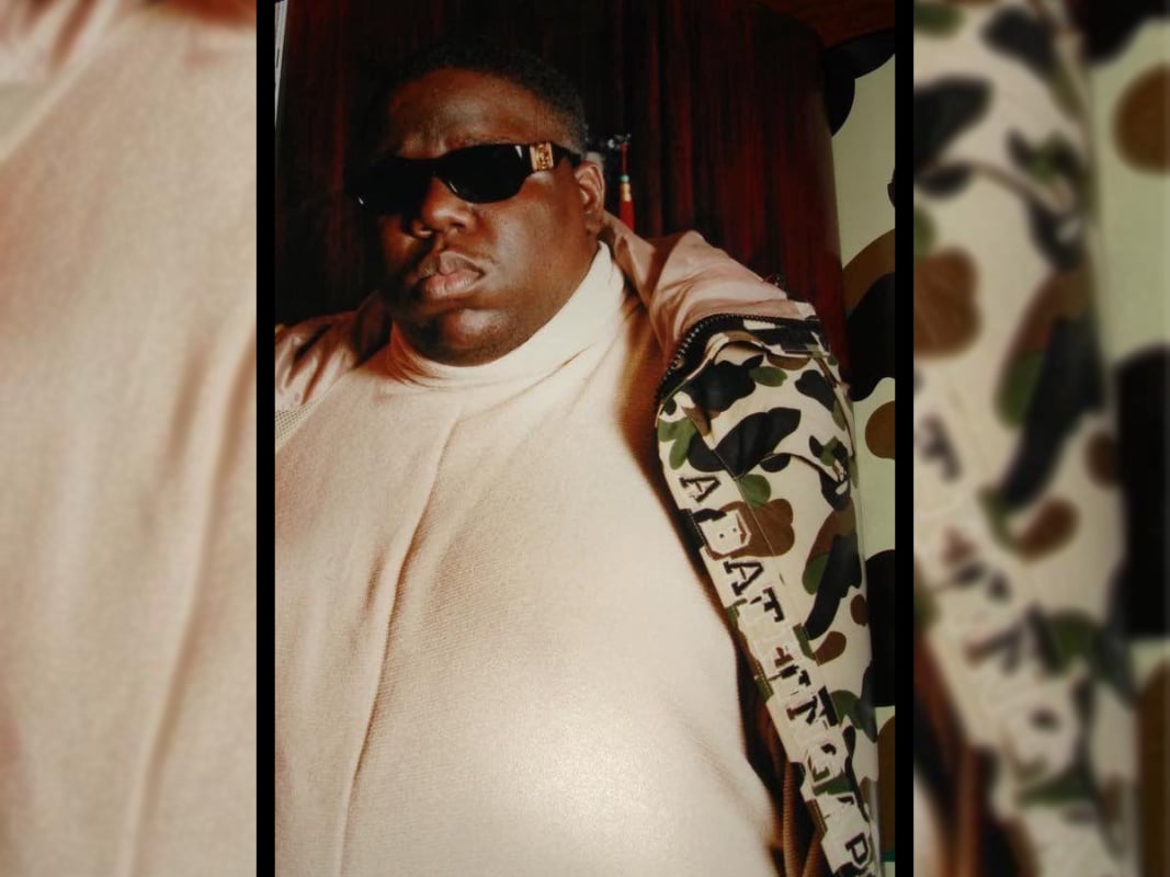 Biggie Smalls wearing vintage bape jacket