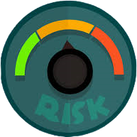 A risk dial with three color-coded sections, indicative of different risk levels.