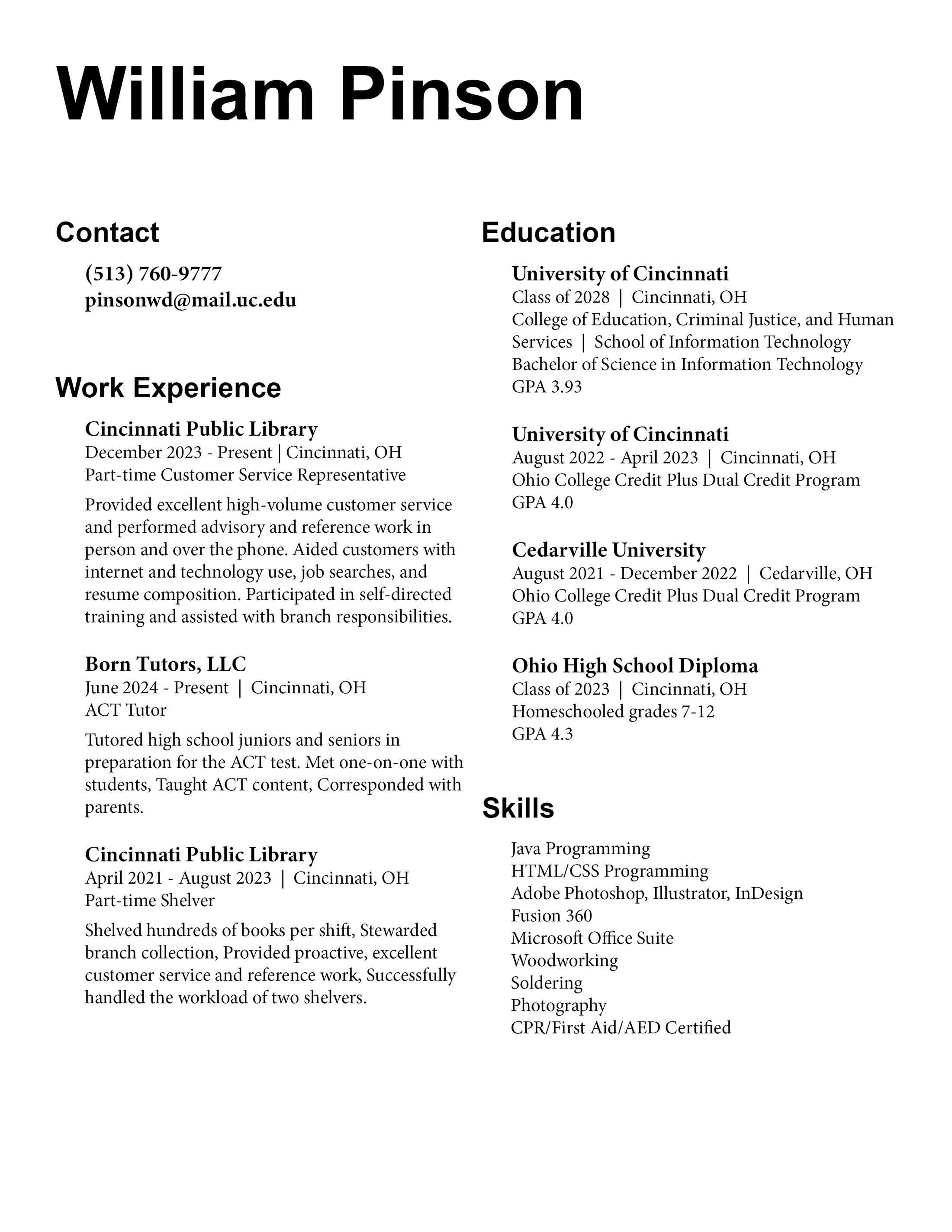 William Pinson's resume