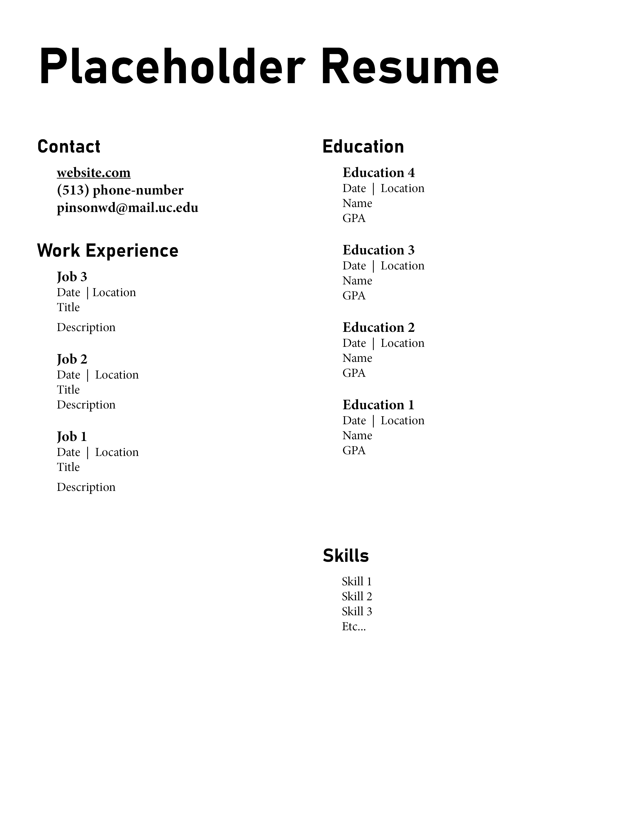 Placeholder resume