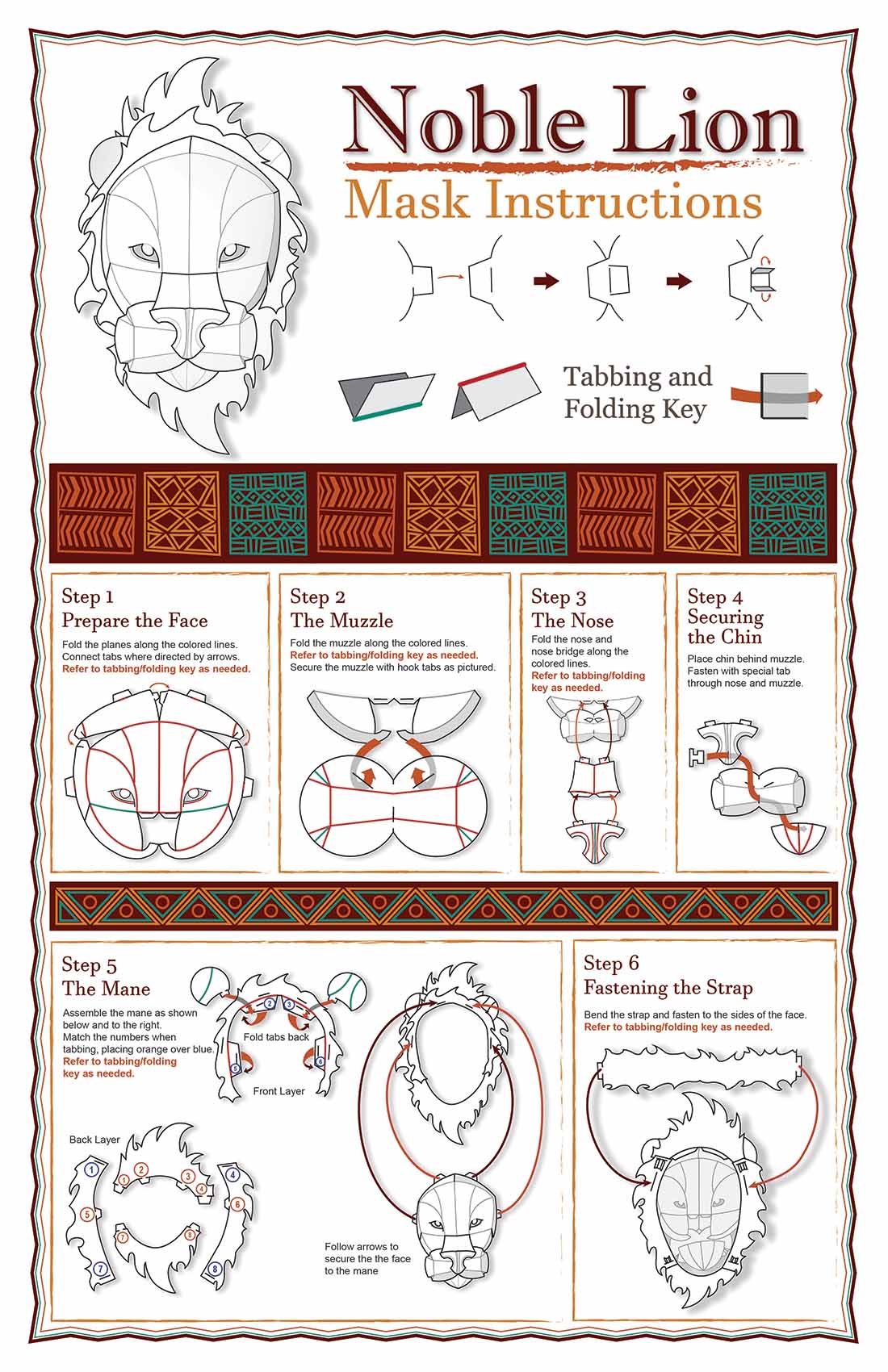 The instruction sheet to construct the lion mask.
