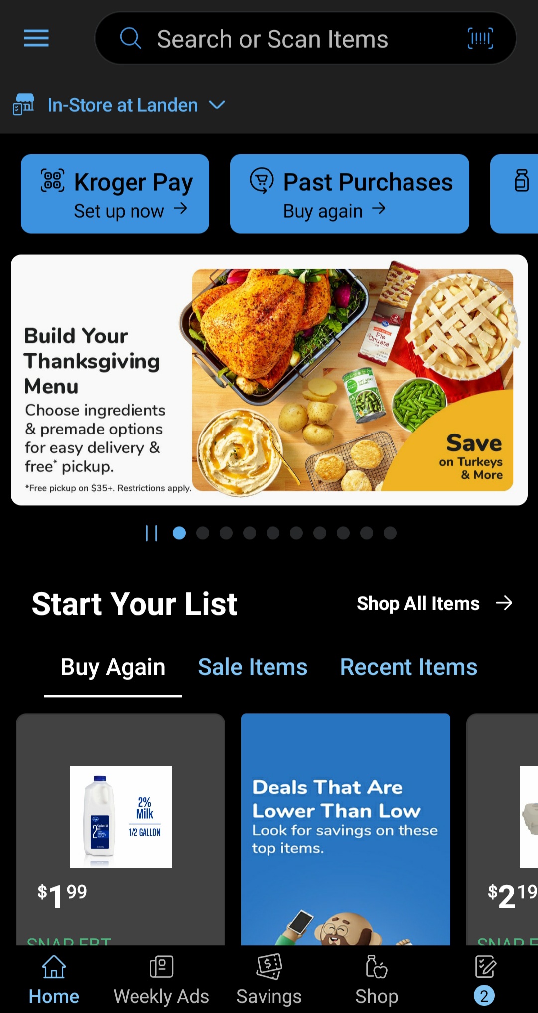 Image of the home page of the Kroger App on Android.