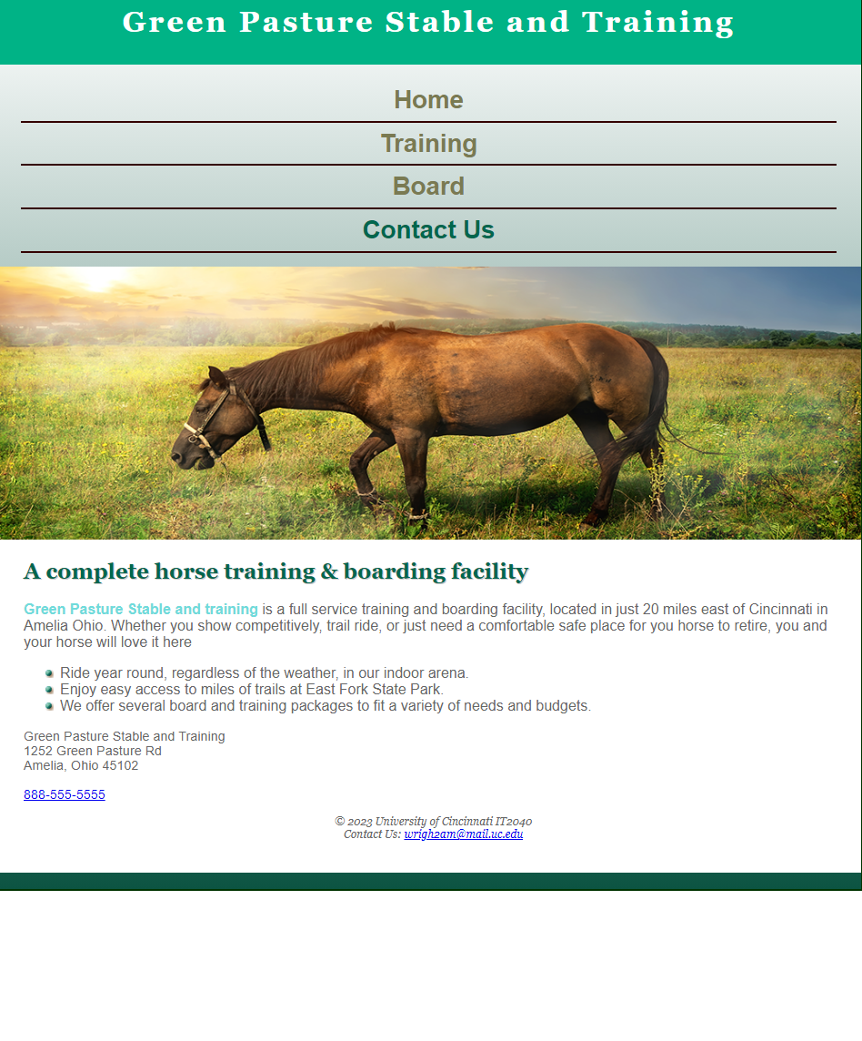 A display image of a project, Green Pasture Stable Case Study, developed by Alex Wright