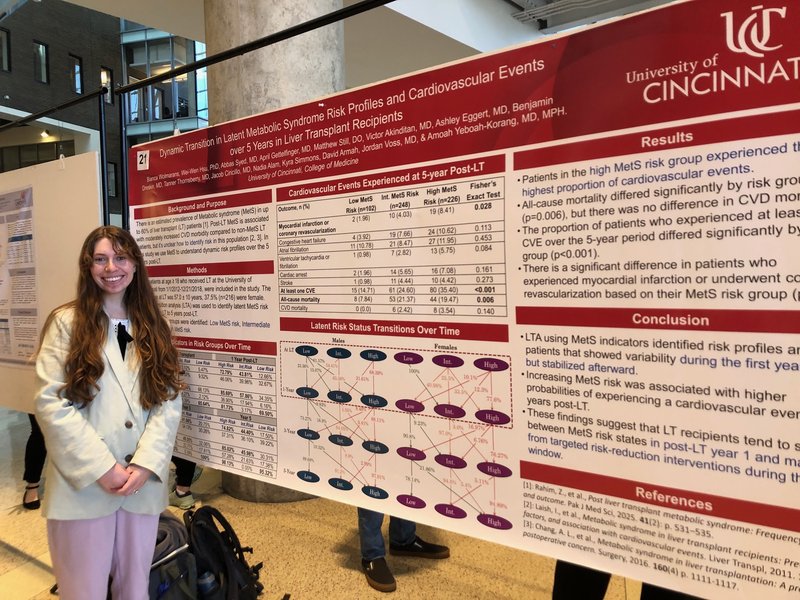 Bianca Wolmarans presenting her thesis poster on latent metabolic syndrome risk profiles in liver transplant recipients