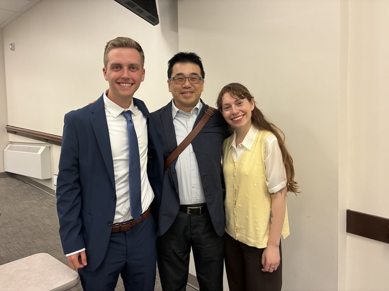 Dr. Hsu with students Brenden Hughes and Bianca Wolmarans